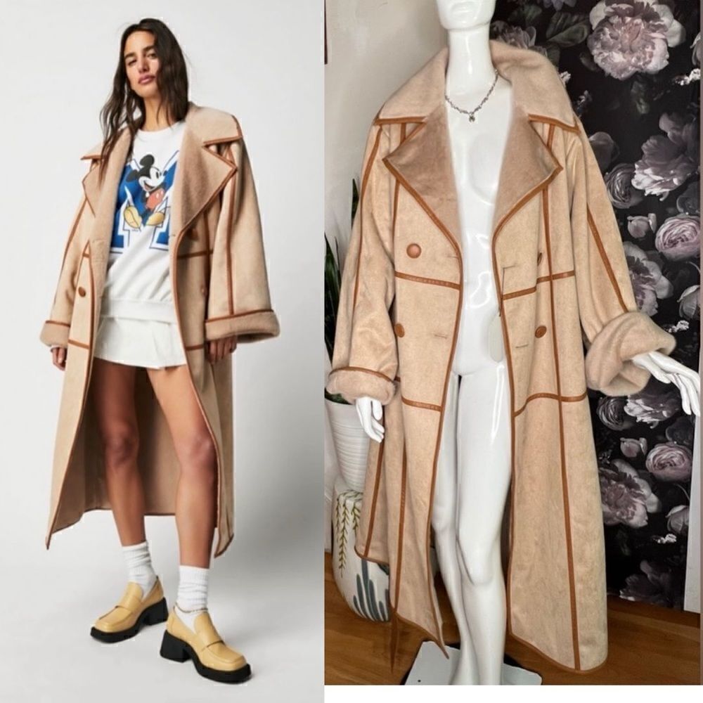 Marei 1998 Sweet Pea Sand Reversible Bonded Faux Suede & Faux Fur Coat